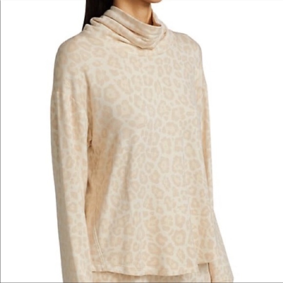 Splendid Cowl Neck Pullover Top Oatmeal Leopard Large NEW - Picture 9 of 9